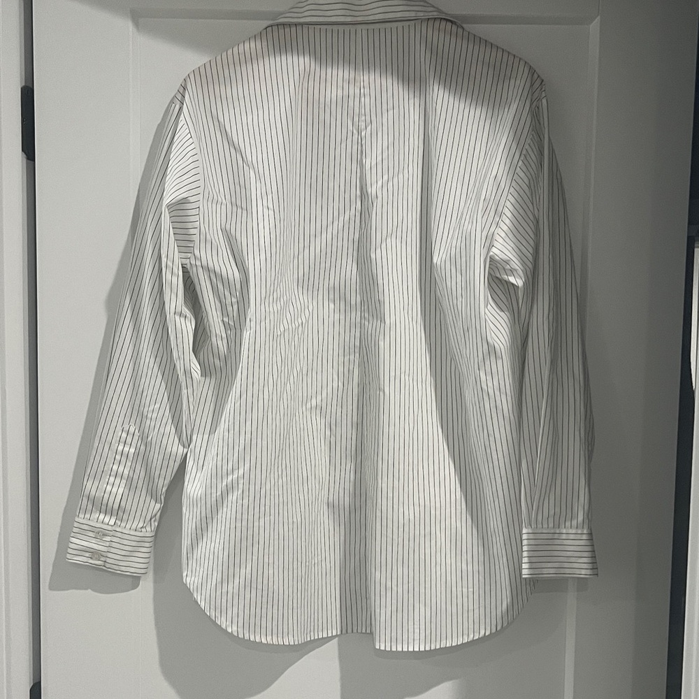Women's White Pinstripe Button-Down Shirt - Classic Collared Shirt - Picture 4 of 4